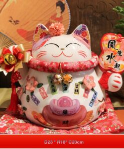 Mèo Thần Tài Gốm Sứ Đón Lộc