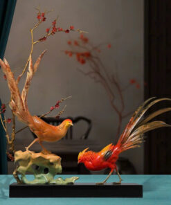 Tượng Đôi Gà Song Phúc Bên Cành Mai