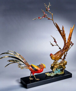 Tượng Đôi Gà Song Phúc Bên Cành Mai