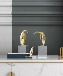 Bộ Tượng Chim Cánh Cụt Vàng Trang Trí Độc Đáo