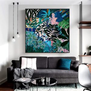 Tranh Sơn Dầu Vẽ Tay Sắc Xanh Nhiệt Đới - Công Decor