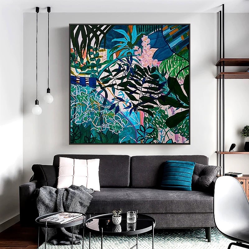 Tranh Sơn Dầu Vẽ Tay Sắc Xanh Nhiệt Đới