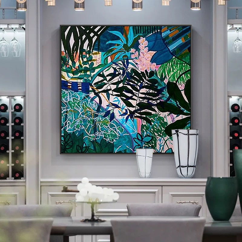 Tranh Sơn Dầu Vẽ Tay Sắc Xanh Nhiệt Đới