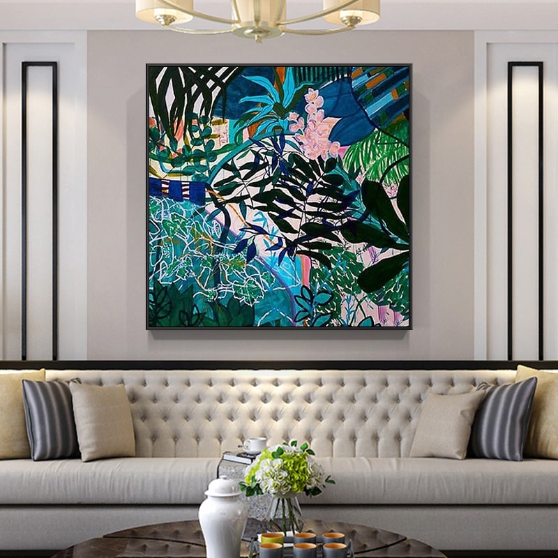 Tranh Sơn Dầu Vẽ Tay Sắc Xanh Nhiệt Đới