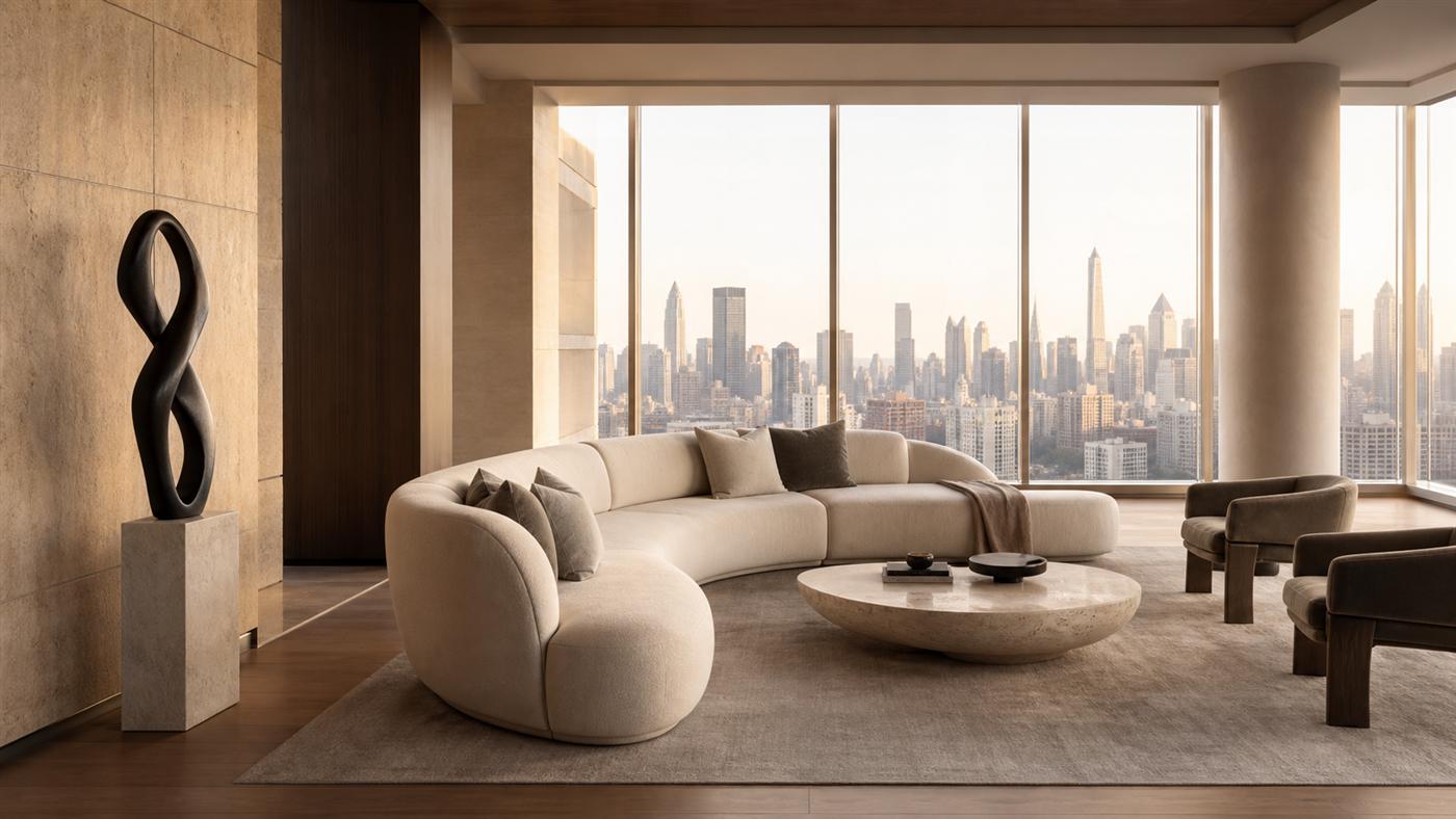 Không gian penthouse hiện đại với điểm nhấn decor hình khối và ánh sáng ấm