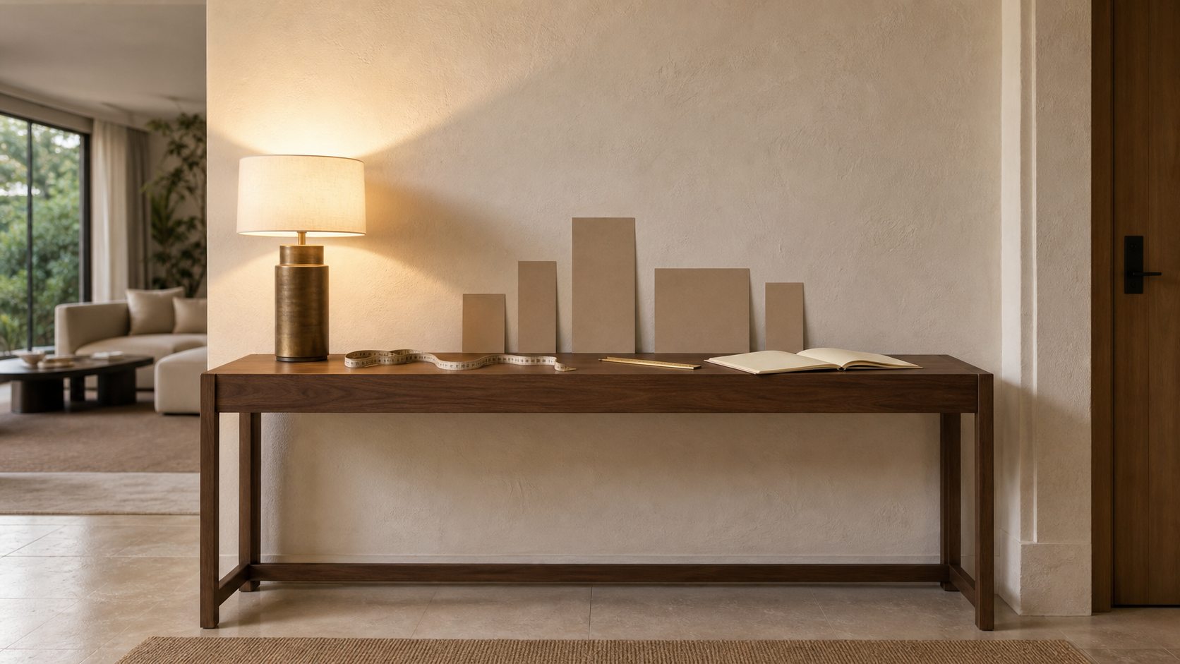 Đo tỷ lệ tượng cho tủ console bằng thước và mô hình giấy
