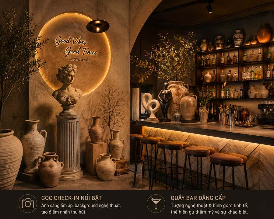 tượng nghệ thuật hình học decor quán cafe hiện đại