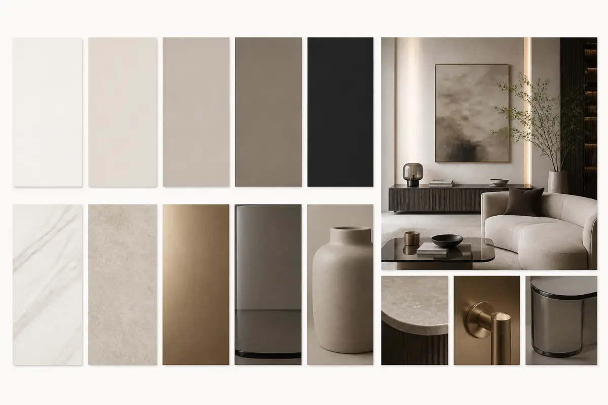Bảng màu và vật liệu Modern Luxury trung tính