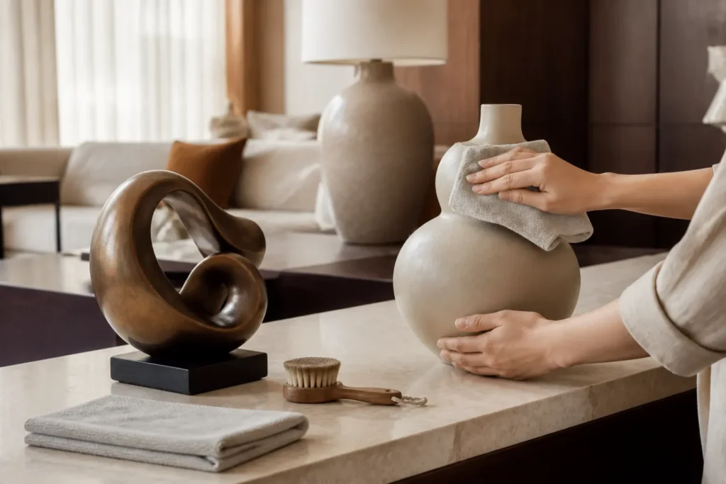 Cách bảo quản tượng decor và bình gốm bằng khăn mềm