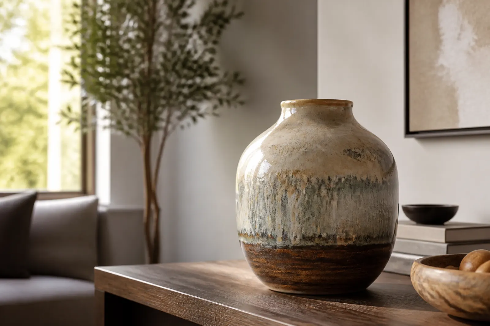 Bình gốm decor với lớp men có chiều sâu