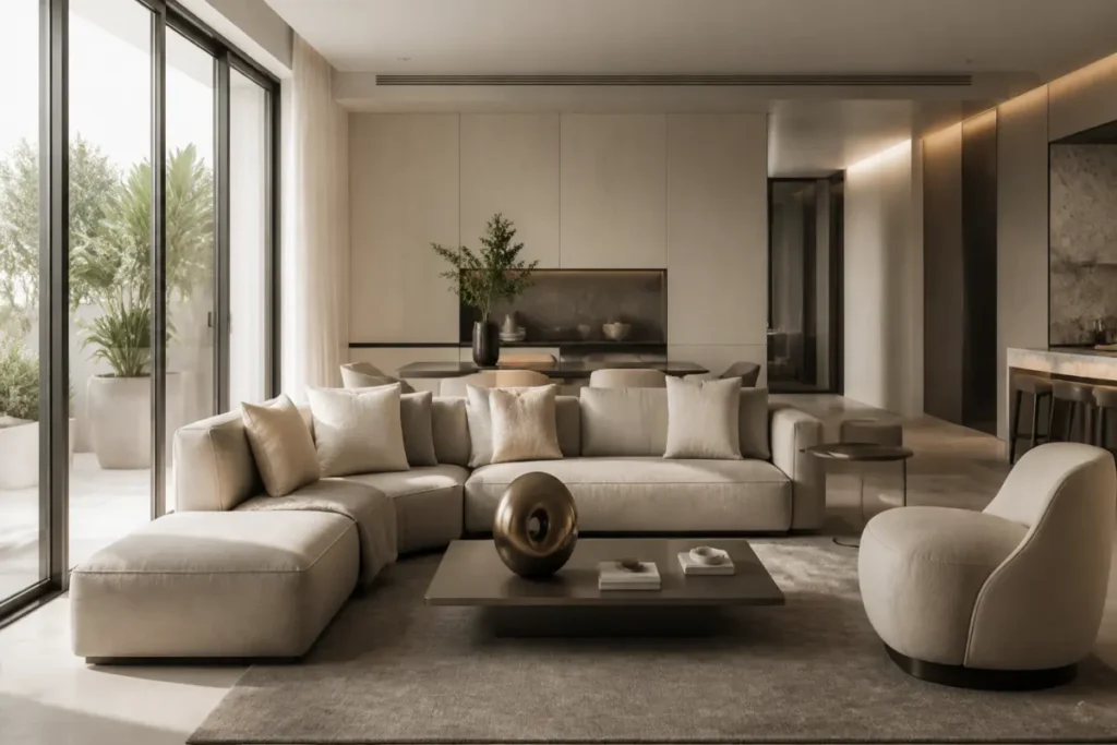 Phòng khách Modern Luxury với đồ decor tiết chế