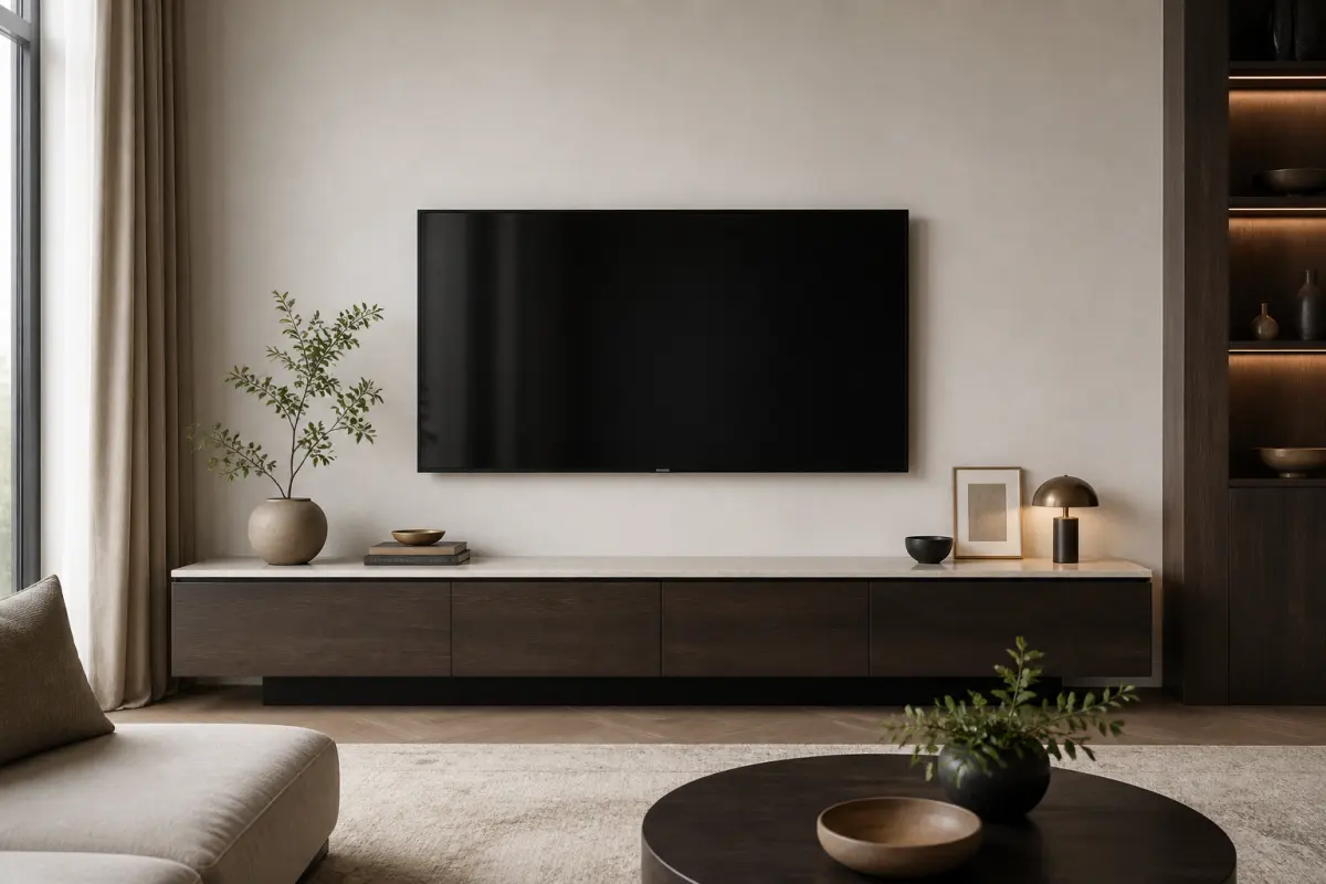 Kệ TV Modern Luxury giữ khoảng trống quanh màn hình
