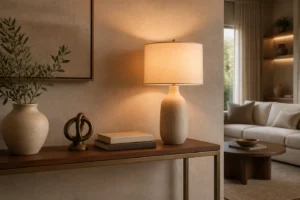 Kết hợp đèn trang trí với đồ decor trong phòng khách