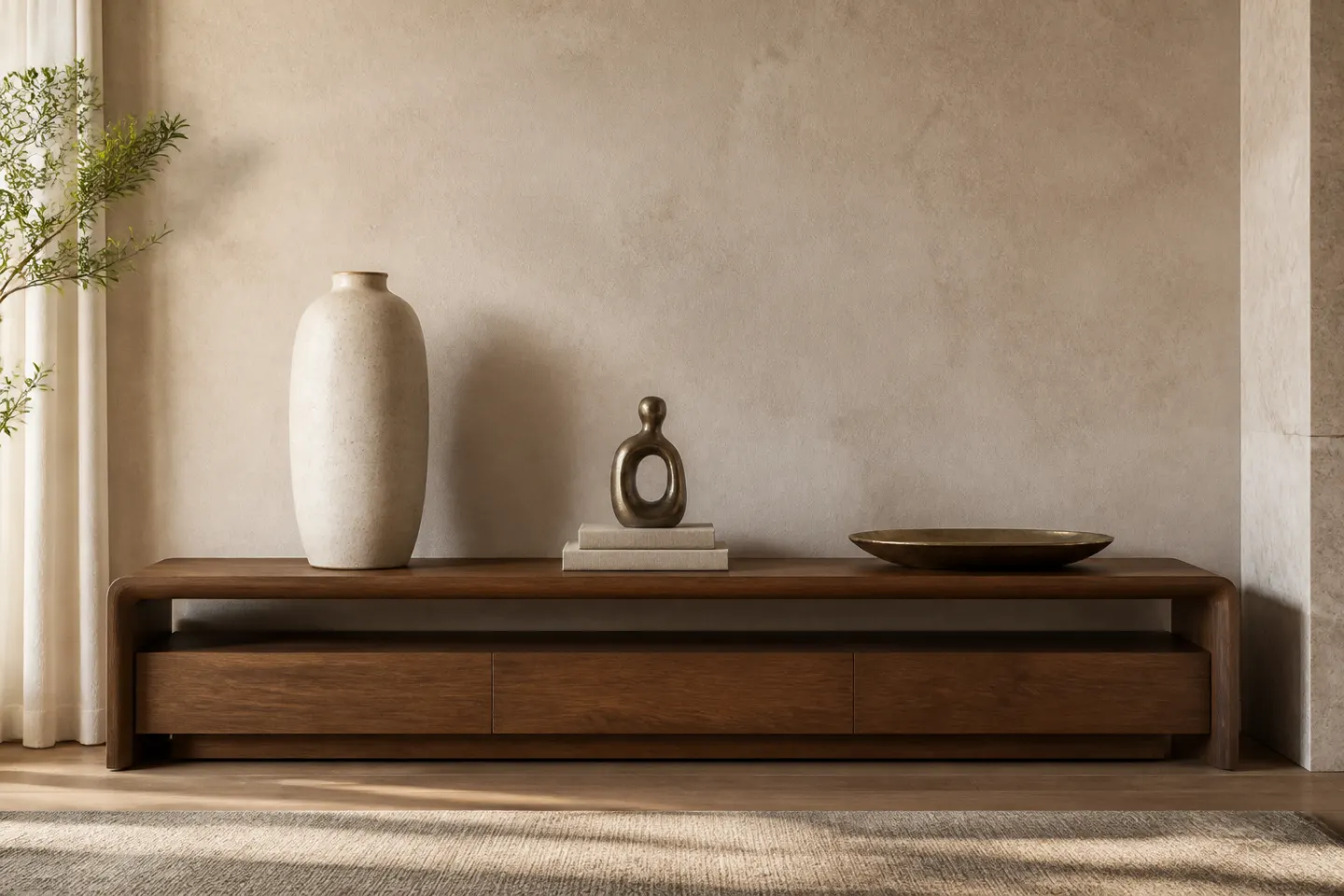 Ba kích thước đồ decor được sắp xếp cân đối trên mặt kệ