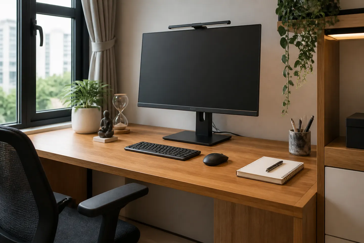 Phối cảnh decor bàn làm việc gọn gàng và thuận tiện