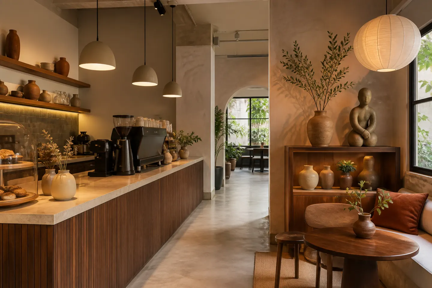 Phối cảnh đồ decor quán cafe ấm áp và có điểm nhấn