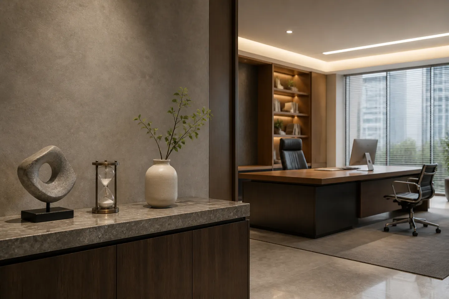 Phối cảnh đồ decor trong văn phòng hiện đại sang trọng