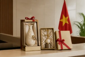 Quà tặng doanh nghiệp dịp Quốc khánh gồm bình gốm và chân nến trang nhã