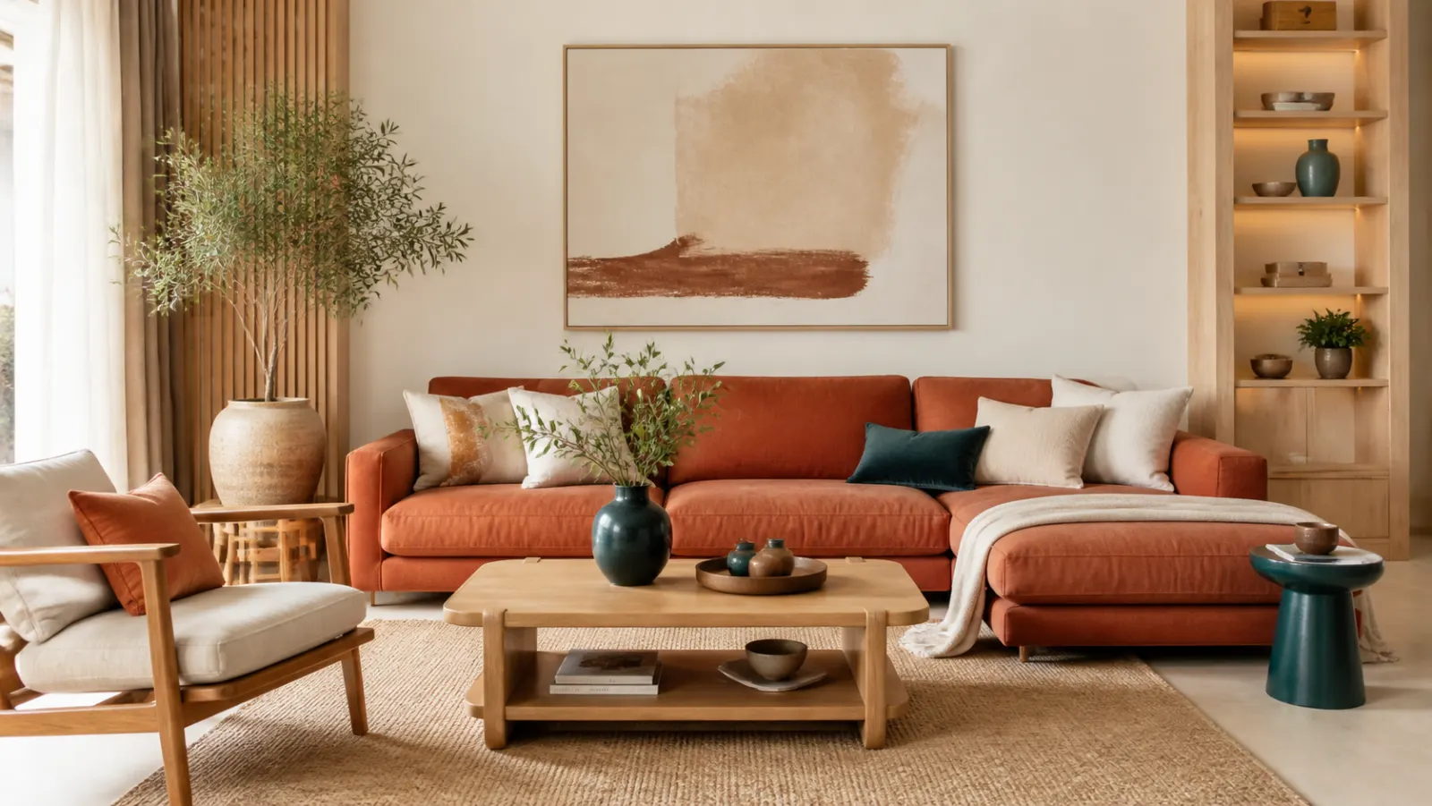 Phòng khách phối màu đồ decor theo quy tắc 60–30–10