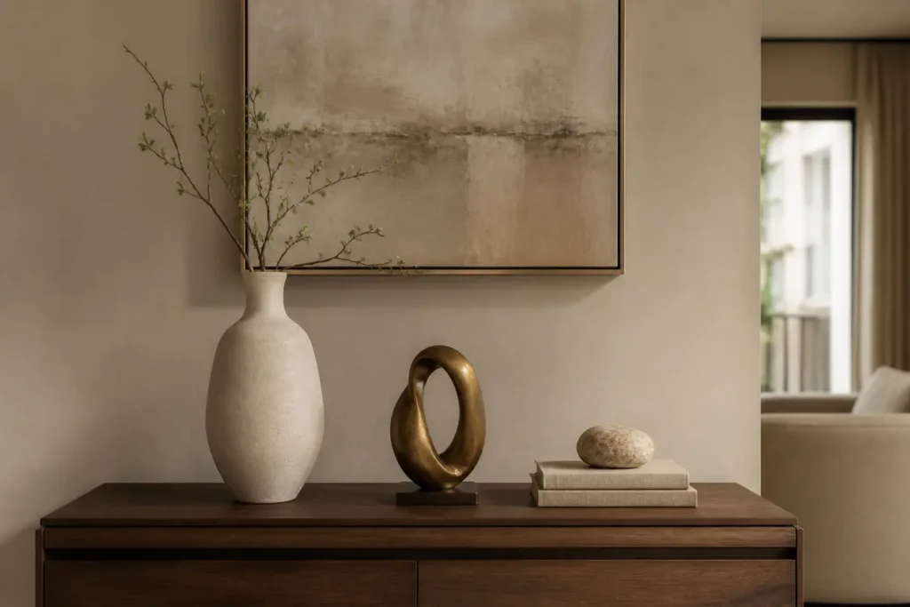 Ba món đồ decor phối cân đối trên kệ console