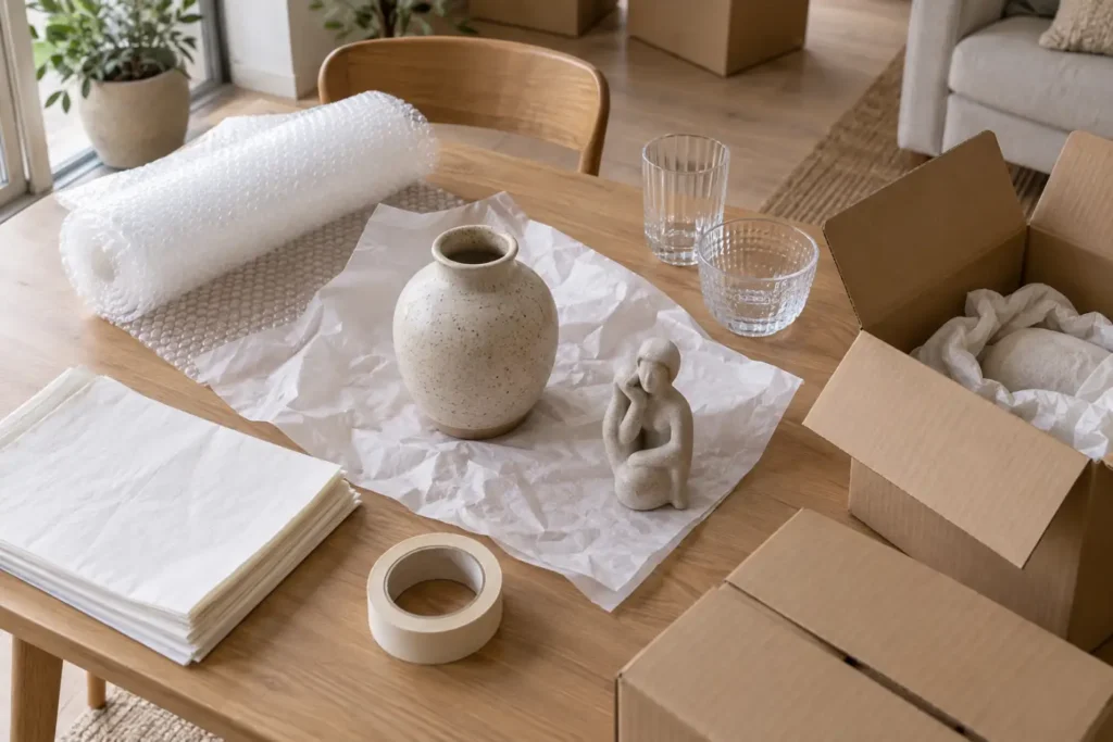 Chuẩn bị vật liệu đóng gói bình gốm và đồ thủy tinh khi chuyển nhà