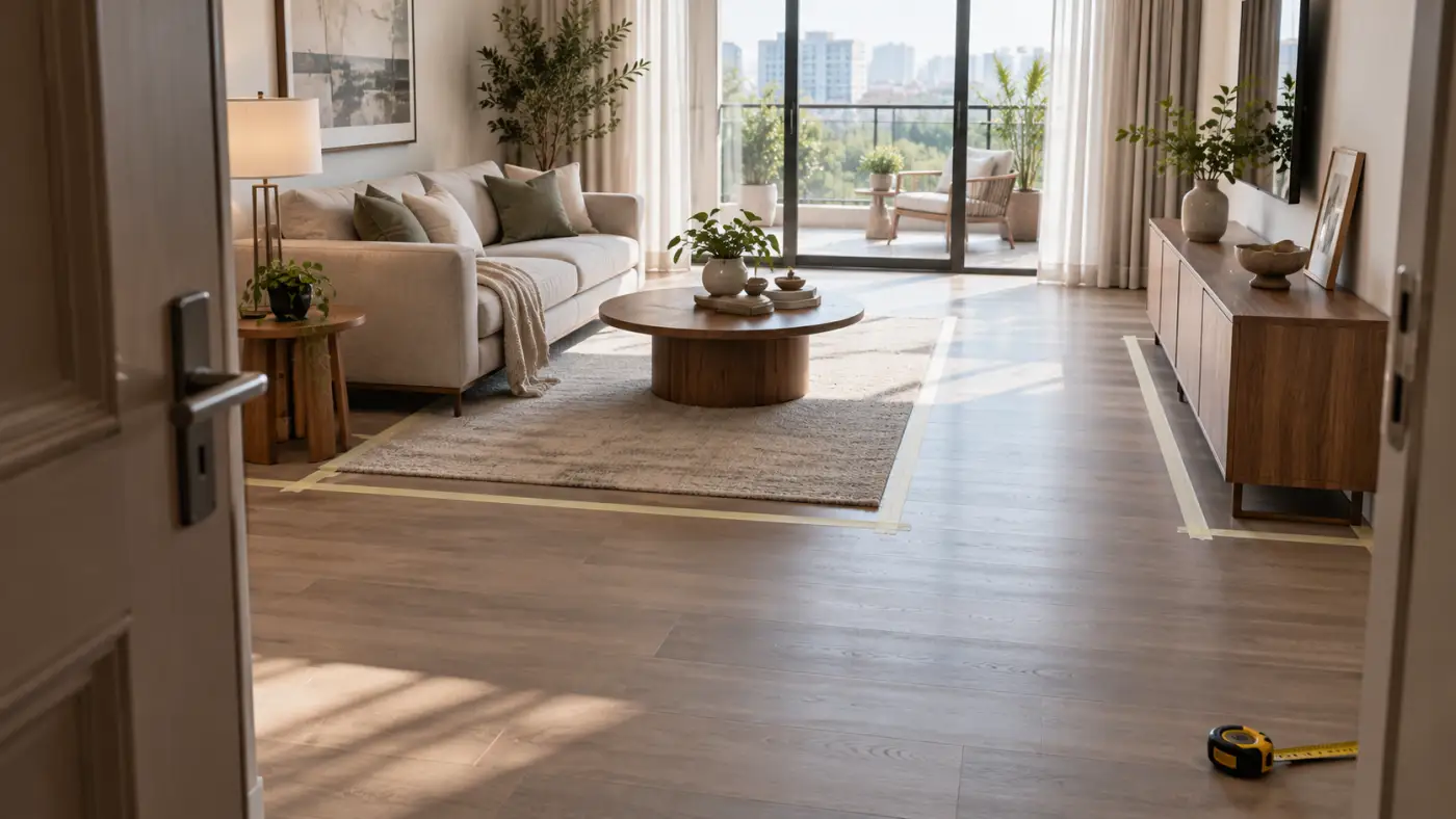 Đánh dấu lối đi và khoảng mở cửa trước khi đặt đồ decor