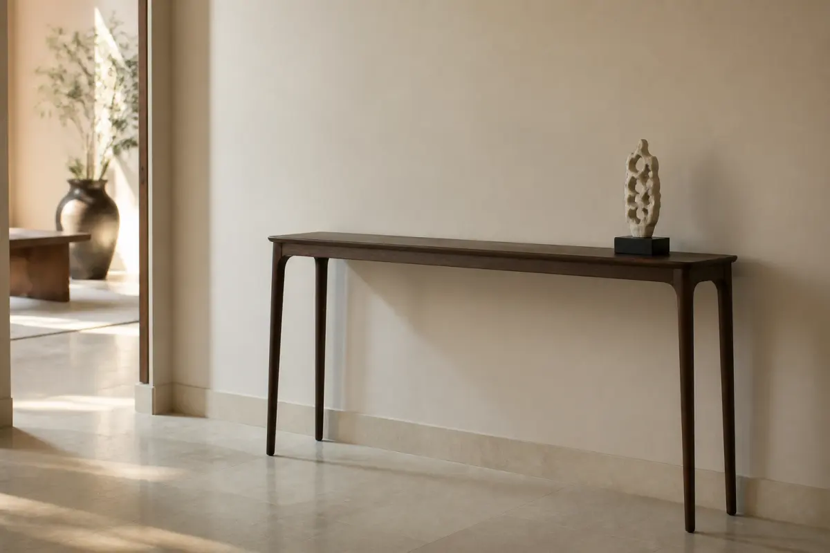 Tượng decor nhỏ đặt cân đối trên tủ console hẹp