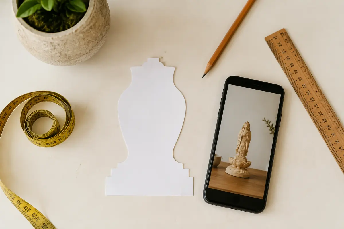 Dụng cụ đo và mẫu giấy thử chân đế tượng decor