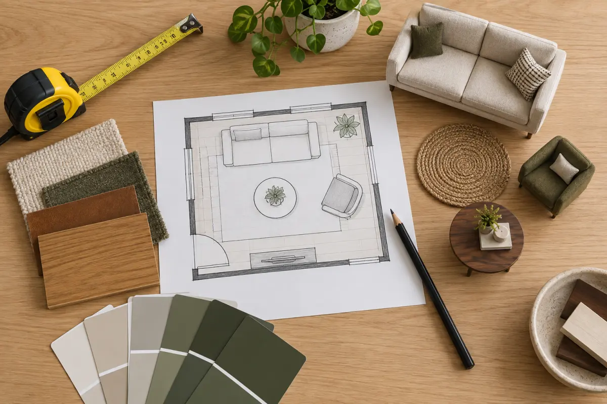 Bản vẽ và thước đo bố cục phòng khách nhỏ