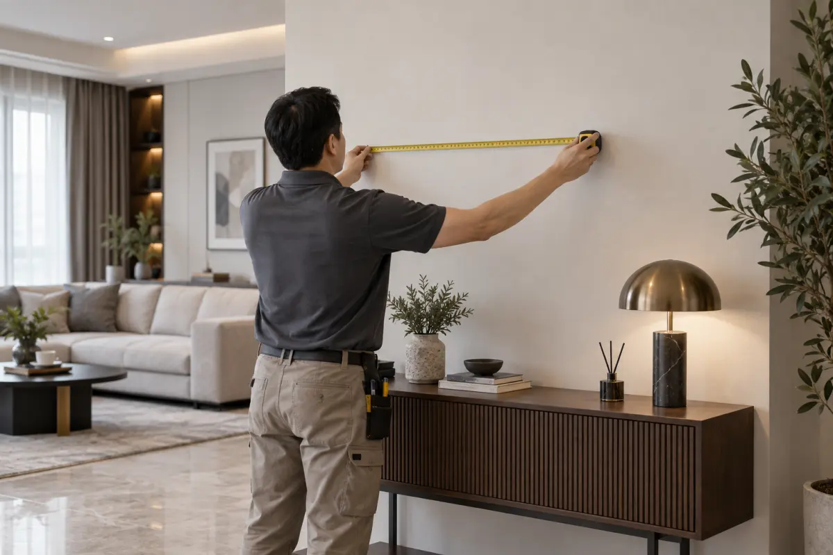 Đo mảng tường trước khi treo đồng hồ decor