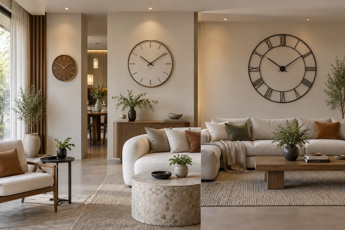 So sánh đồng hồ trên các mảng tường phòng khách