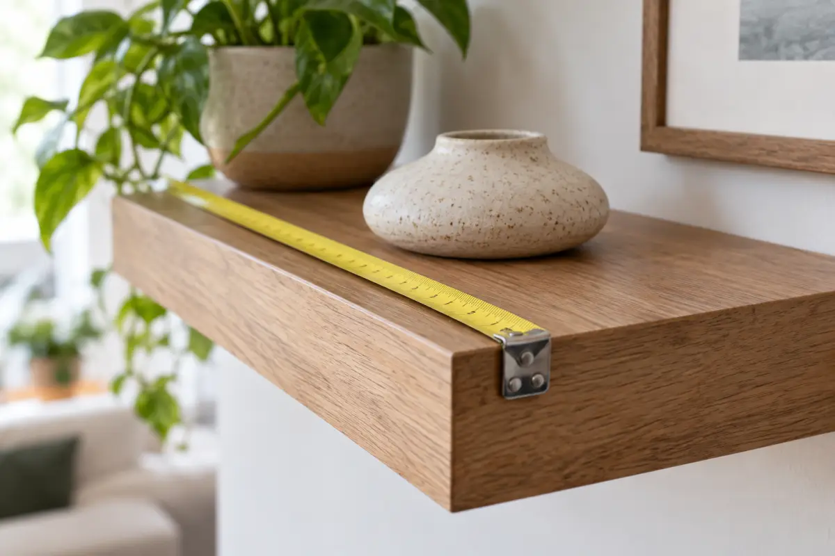 Thước đo đặt từ mép trước đến mép sau kệ gỗ