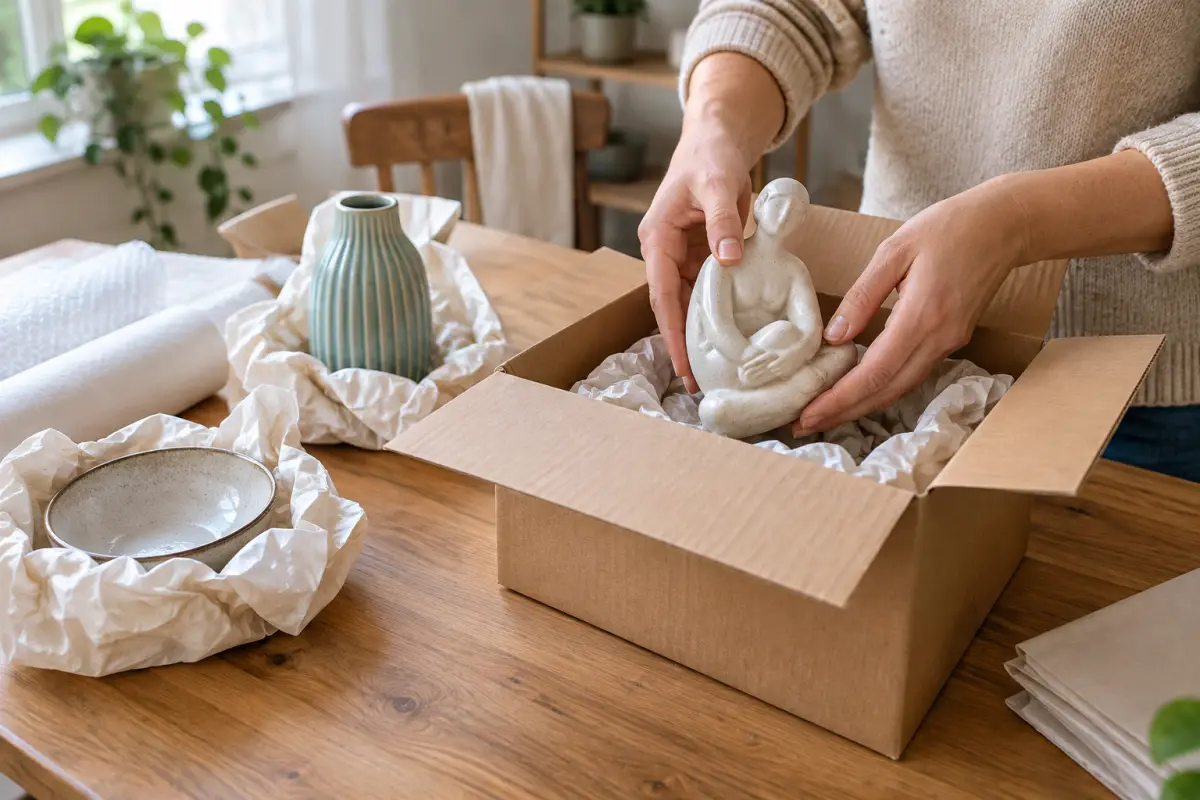 Bọc riêng tượng gốm bằng giấy lót trong hộp carton