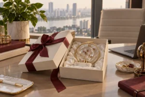 Hộp quà decor 20/10 trang nhã trên bàn làm việc