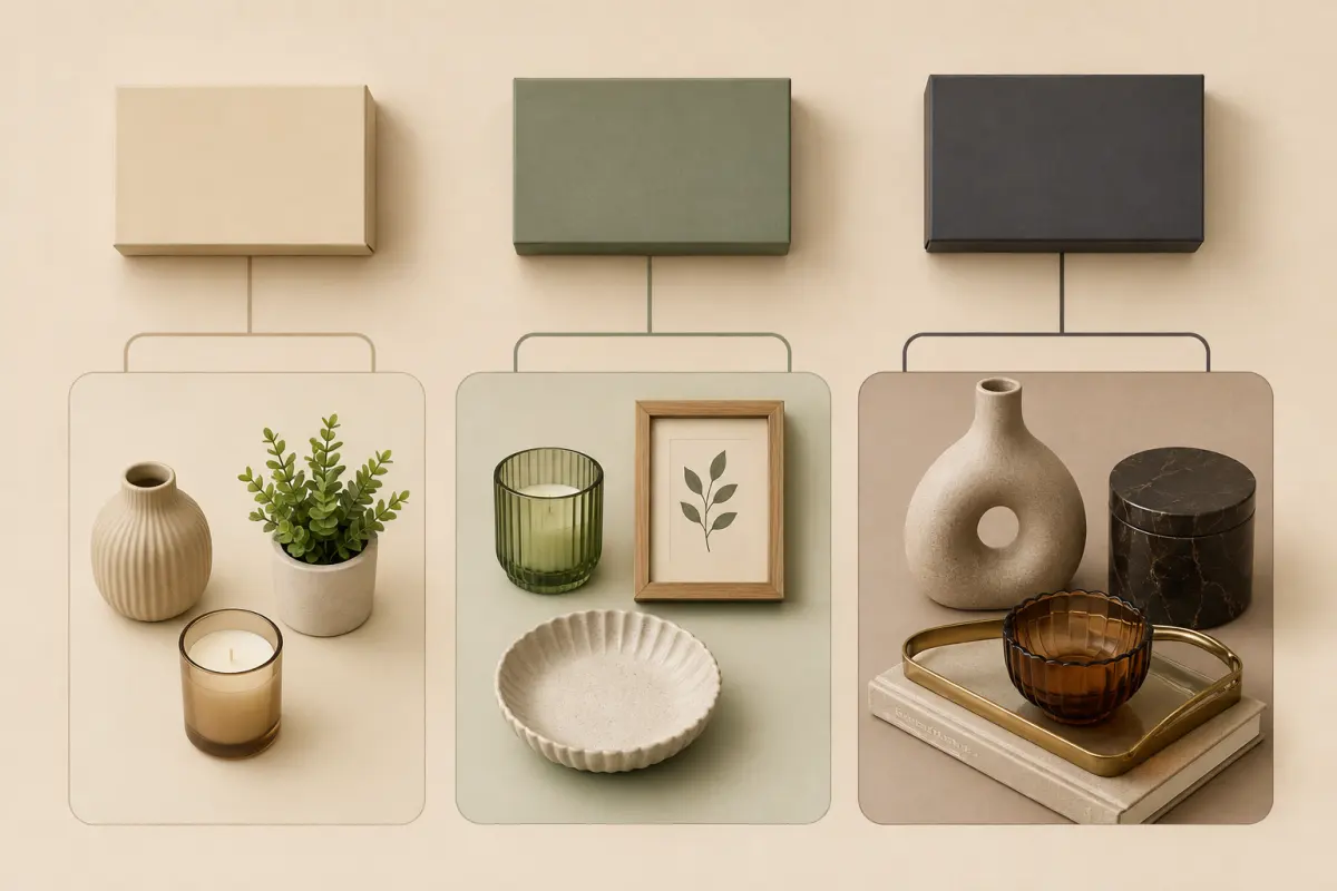 Ba nhóm quà decor minh họa theo mức ngân sách