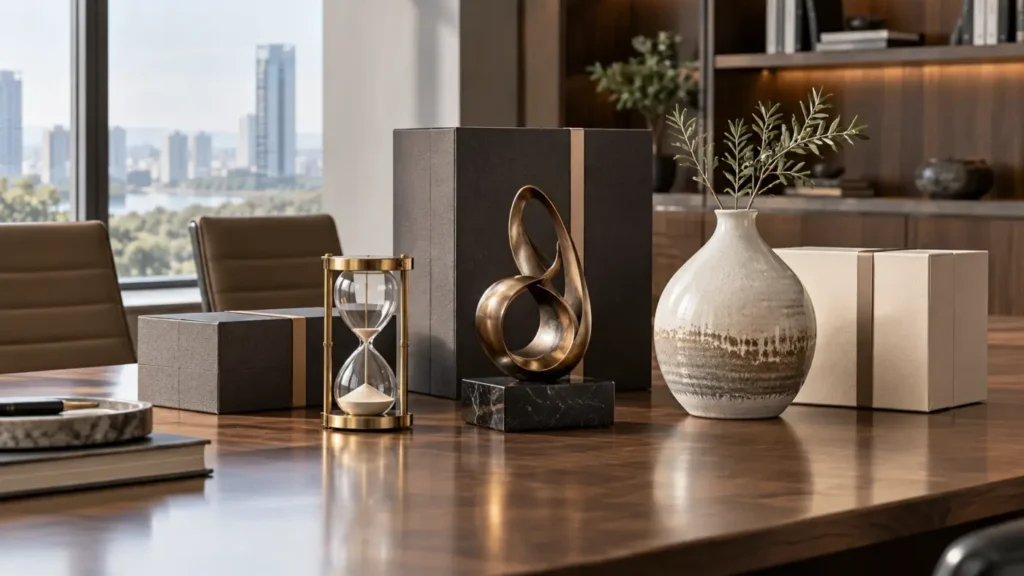 Bộ quà tặng decor lịch sự dành cho đối tác trong phòng họp hiện đại