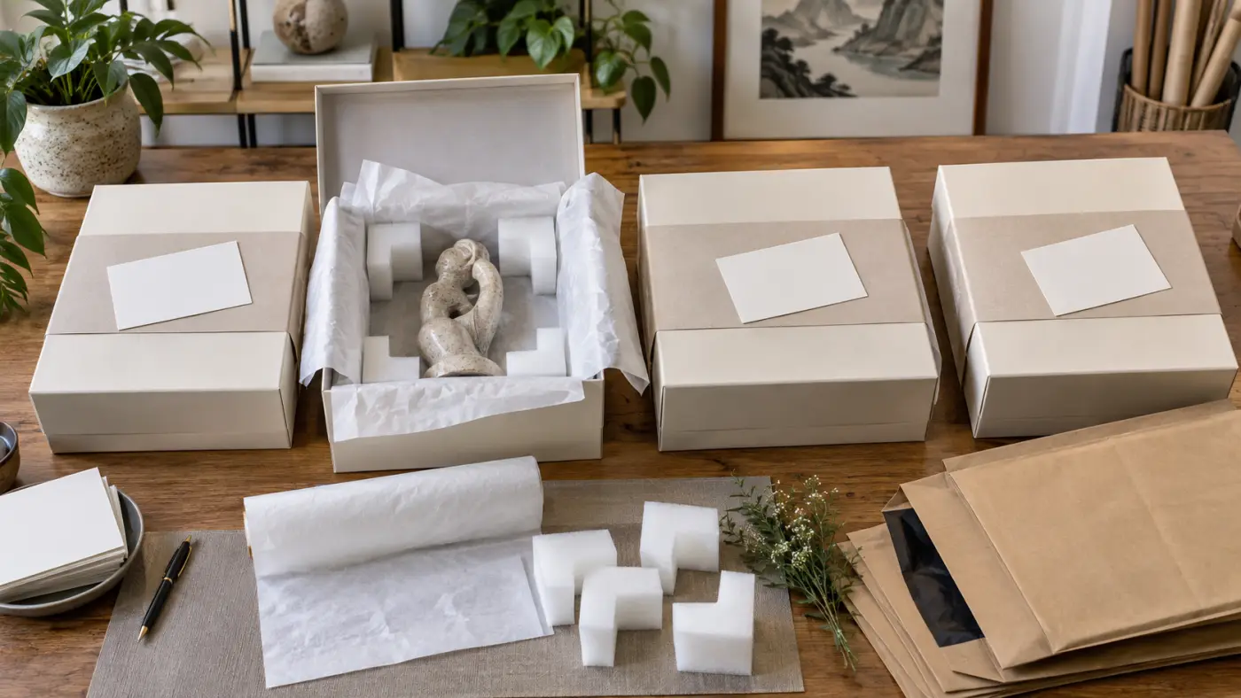 Đóng gói đồ decor bằng hộp cứng và lớp chèn bảo vệ