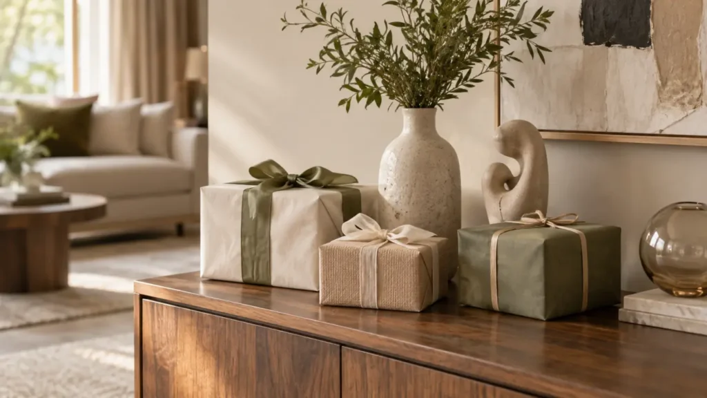 Bộ quà tặng decor được phối trong phòng khách hiện đại