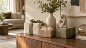 Bộ quà tặng decor được phối trong phòng khách hiện đại