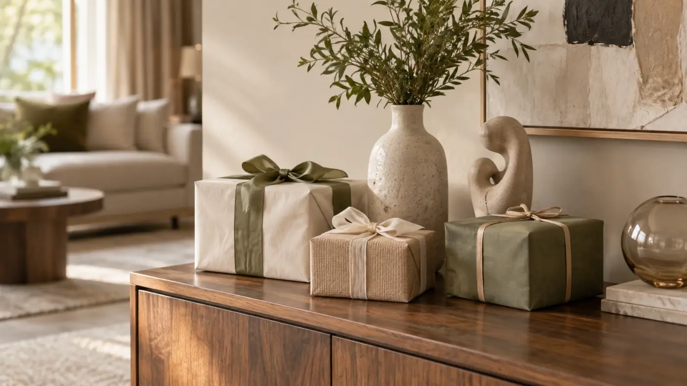 Bộ quà tặng decor được phối trong phòng khách hiện đại